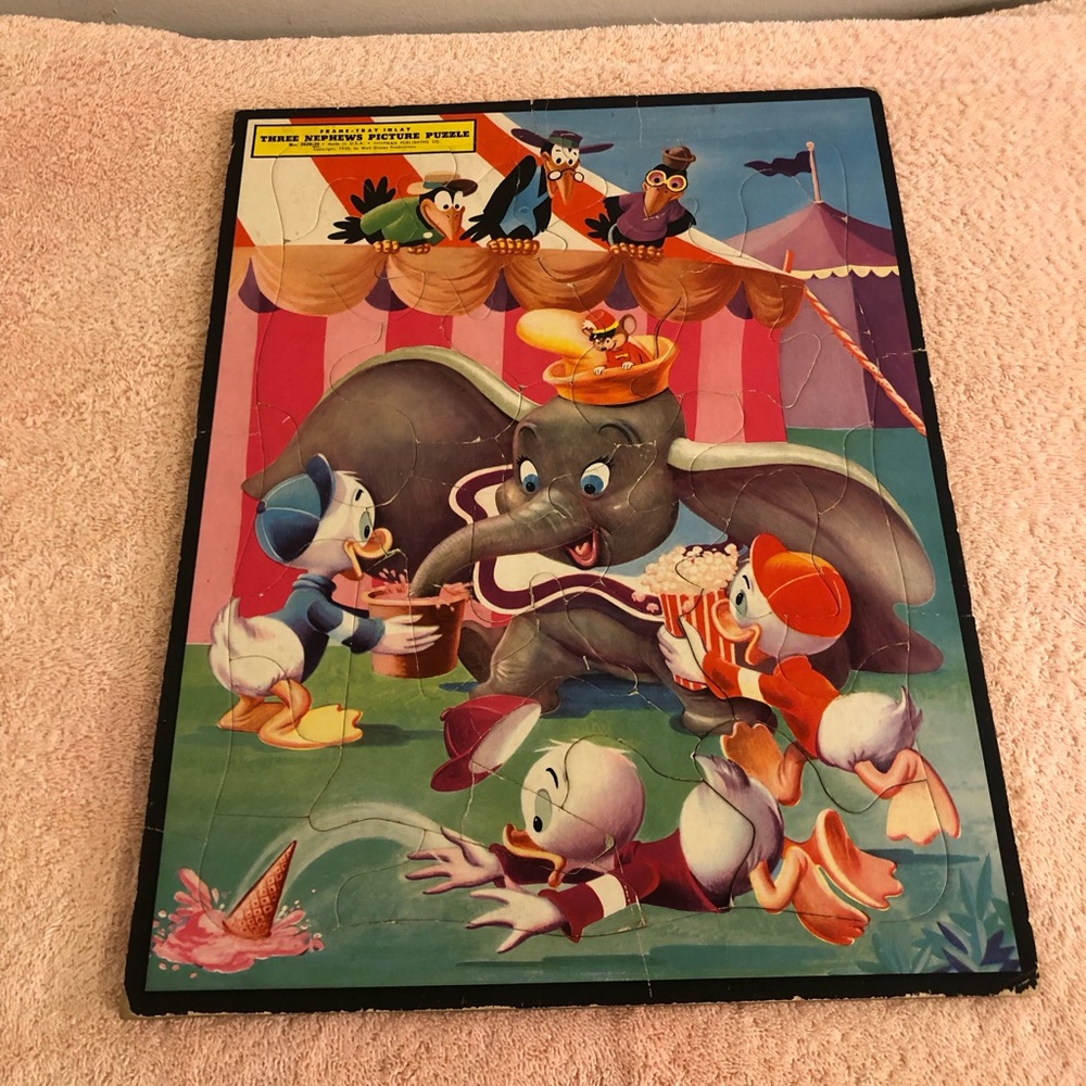 Vintage 1953 Whitman Walt Disney Three Nephews With Dumbo Frame Tray Puzxle